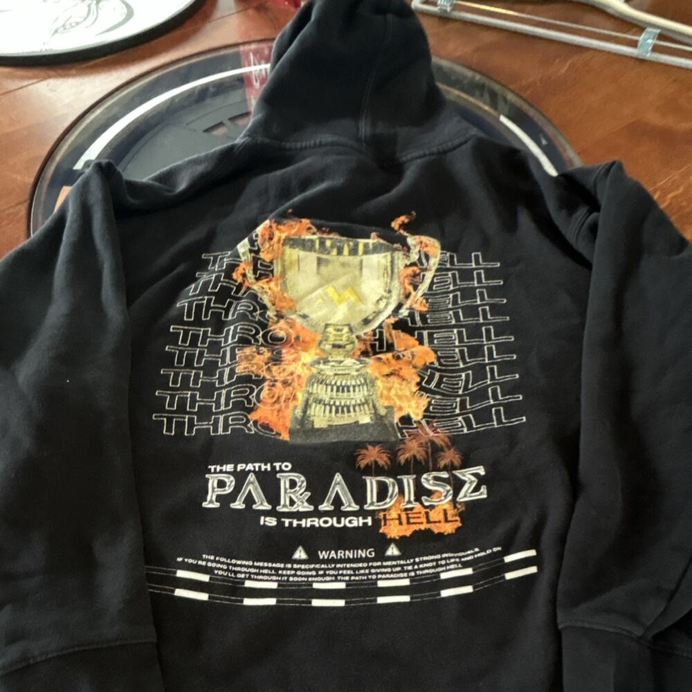 Graphic Hoodie Black‎ The Path To Paradise Is Through Hell Flame Trophy Pullover